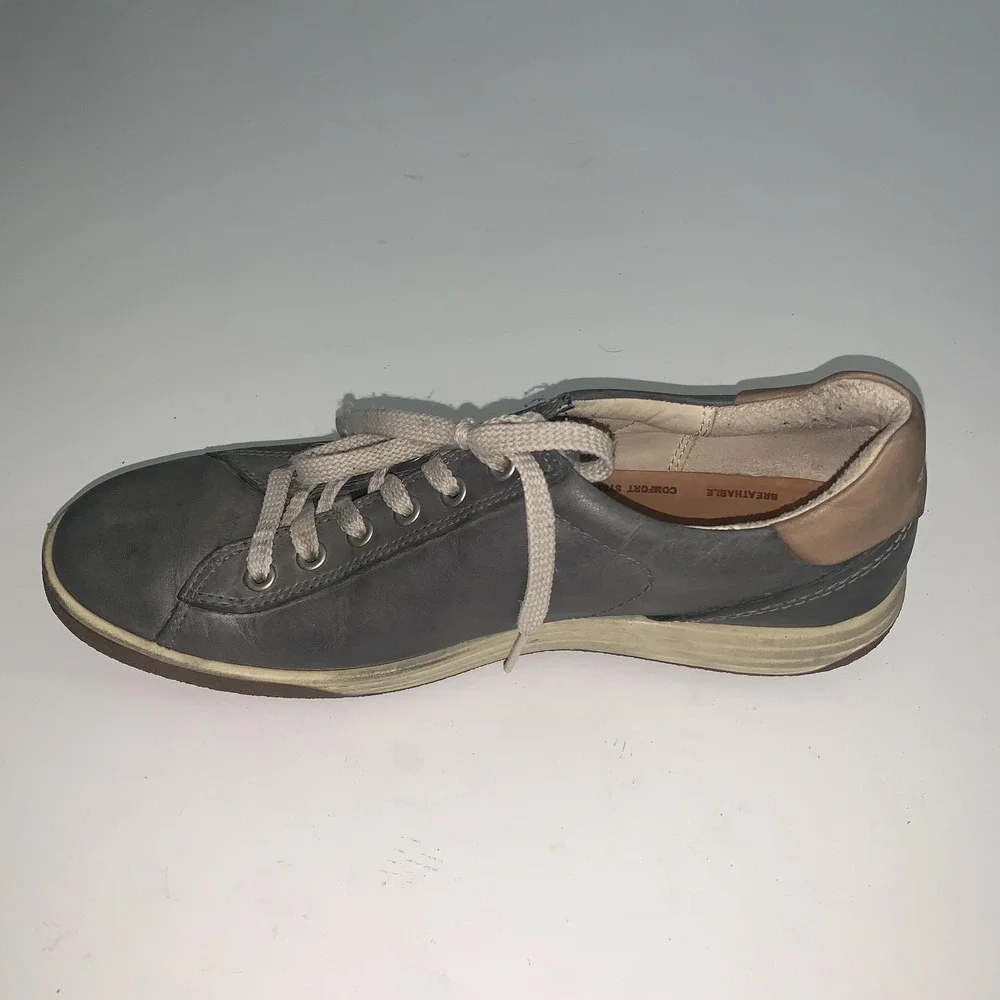 ECCO Shoes Women's 10 Gray Leather Lace Up Casual Comfort Sneakers Walking EU 41